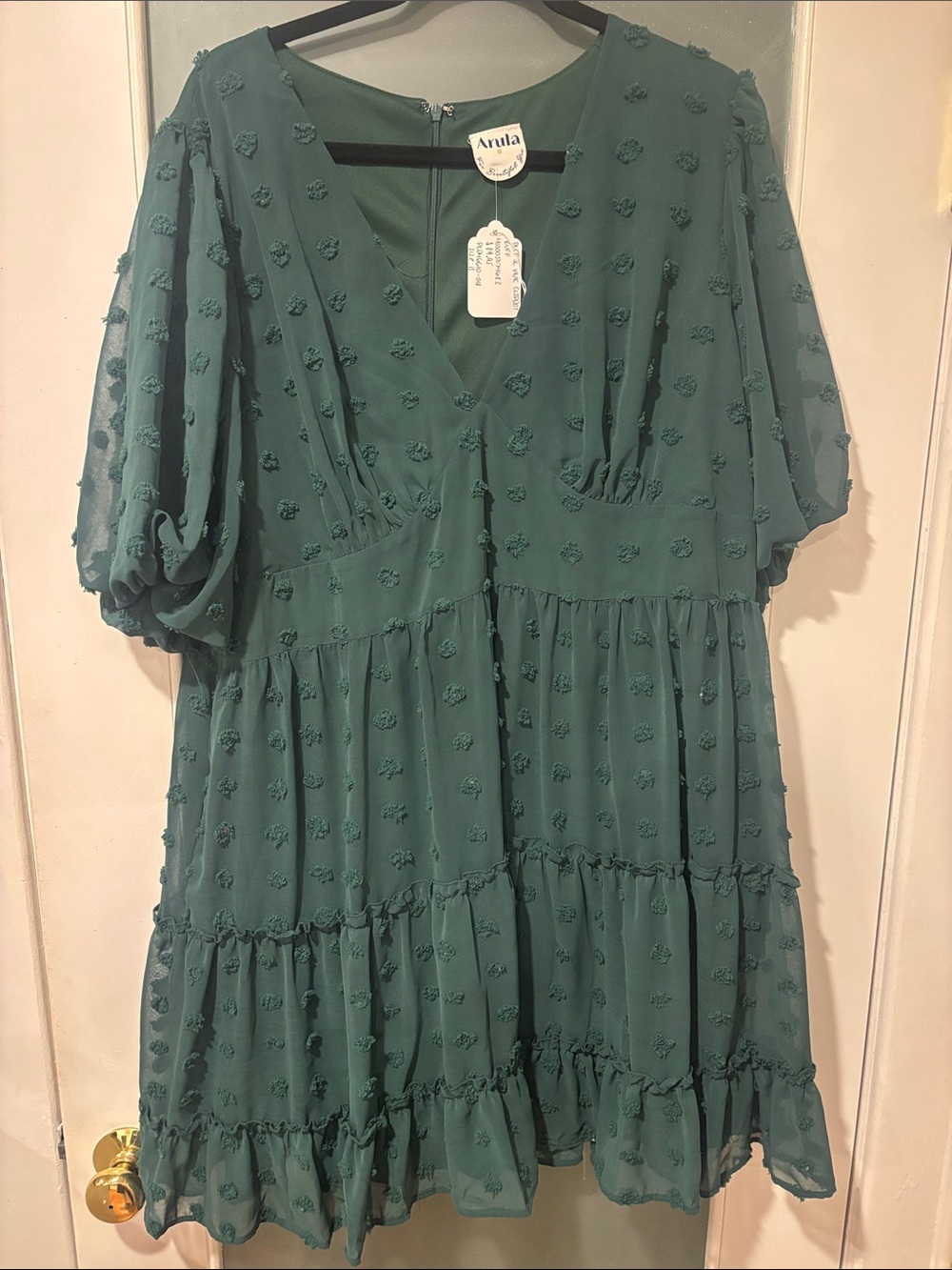 ARULA Green Midi Dress with Textured Swiss Dots